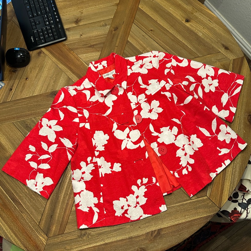 Coldwater Creek Red and White Floral Jacket